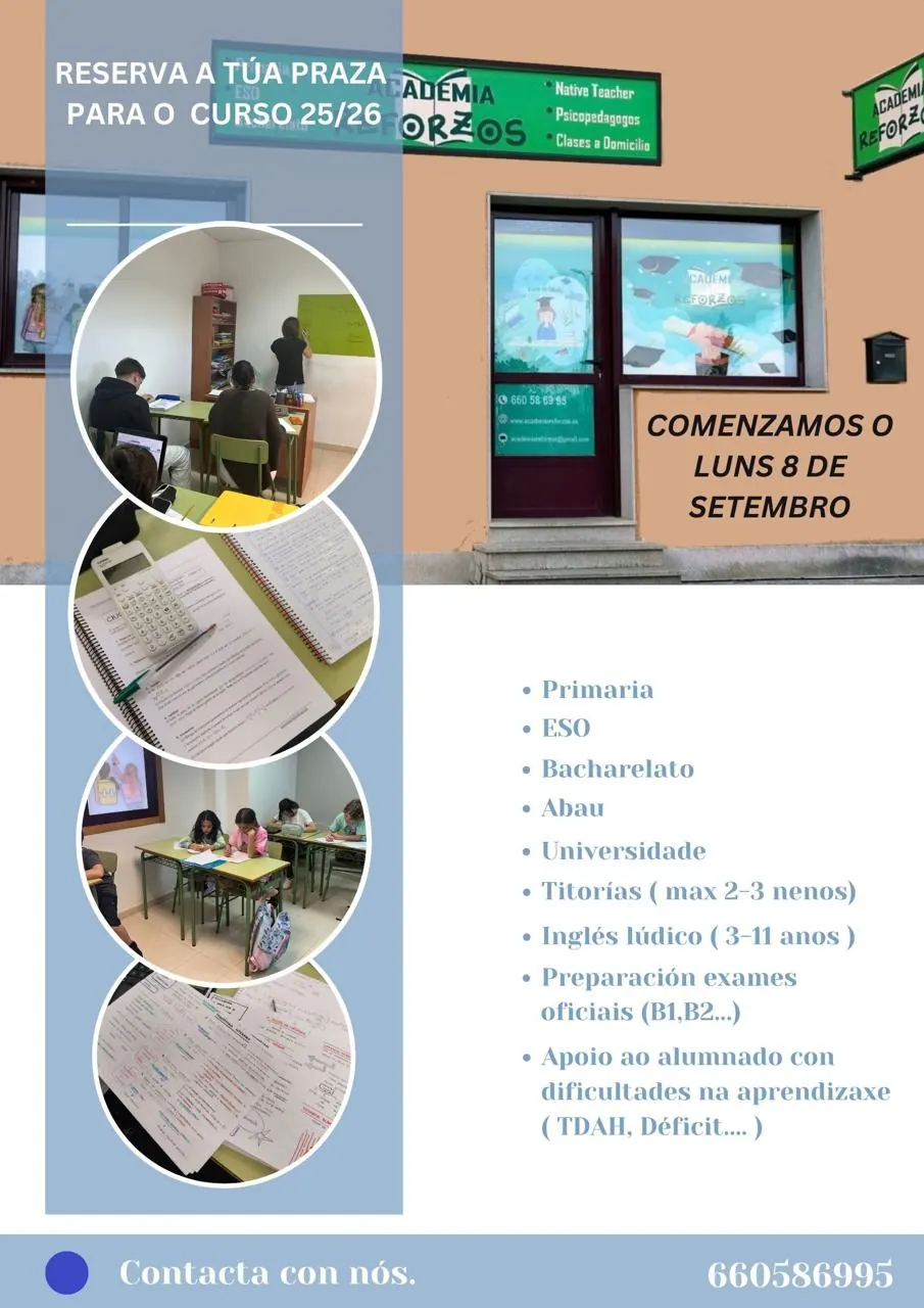 Cartel de preparación de exames de Academia Reforzos