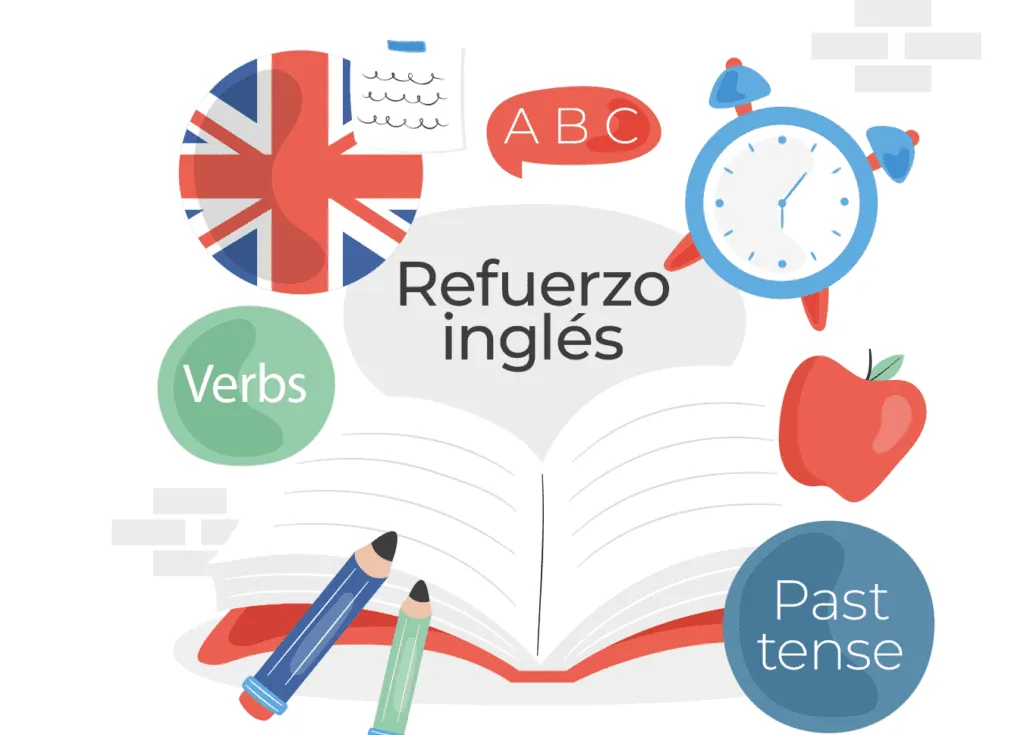 Ilustración do reforzo de inglés: gramática, vocabulario e tempos verbais